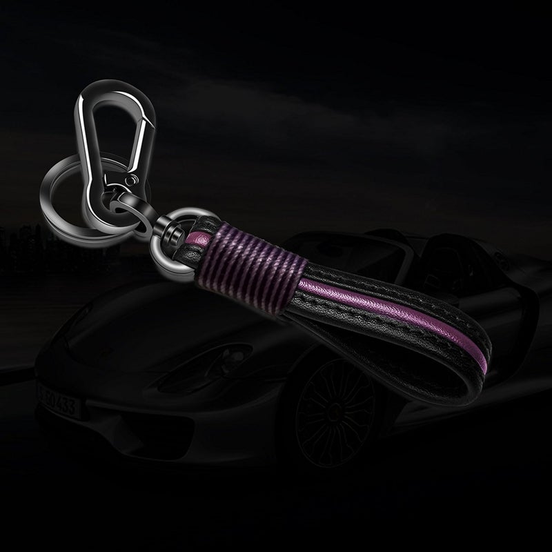Idakekiy Leather Keychain with Elegant Handmade Key Chain Strap and Zinc Alloy Ring to Organize Keys for Men and Women (Purple) - Image 4